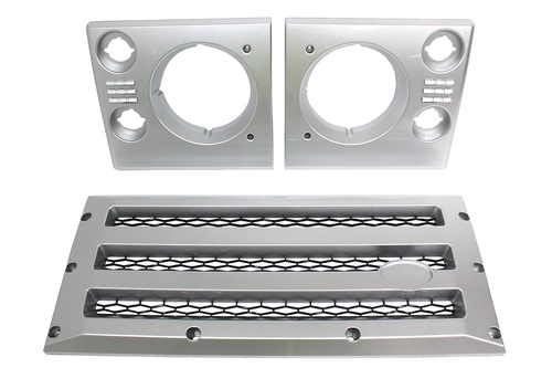XS FRONT GRILL AND LAMP COVER SET SILVER WITH BLACK MESH